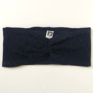 Paris 90's Vintage Crochet Knit Strapless Ruched Cropped Bandeau Top Black OS